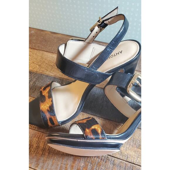 Antonio Melani Leopard Black Strappy Summer Fall Cocktail Block Heels Women Sz 7 - Picture 10 of 11